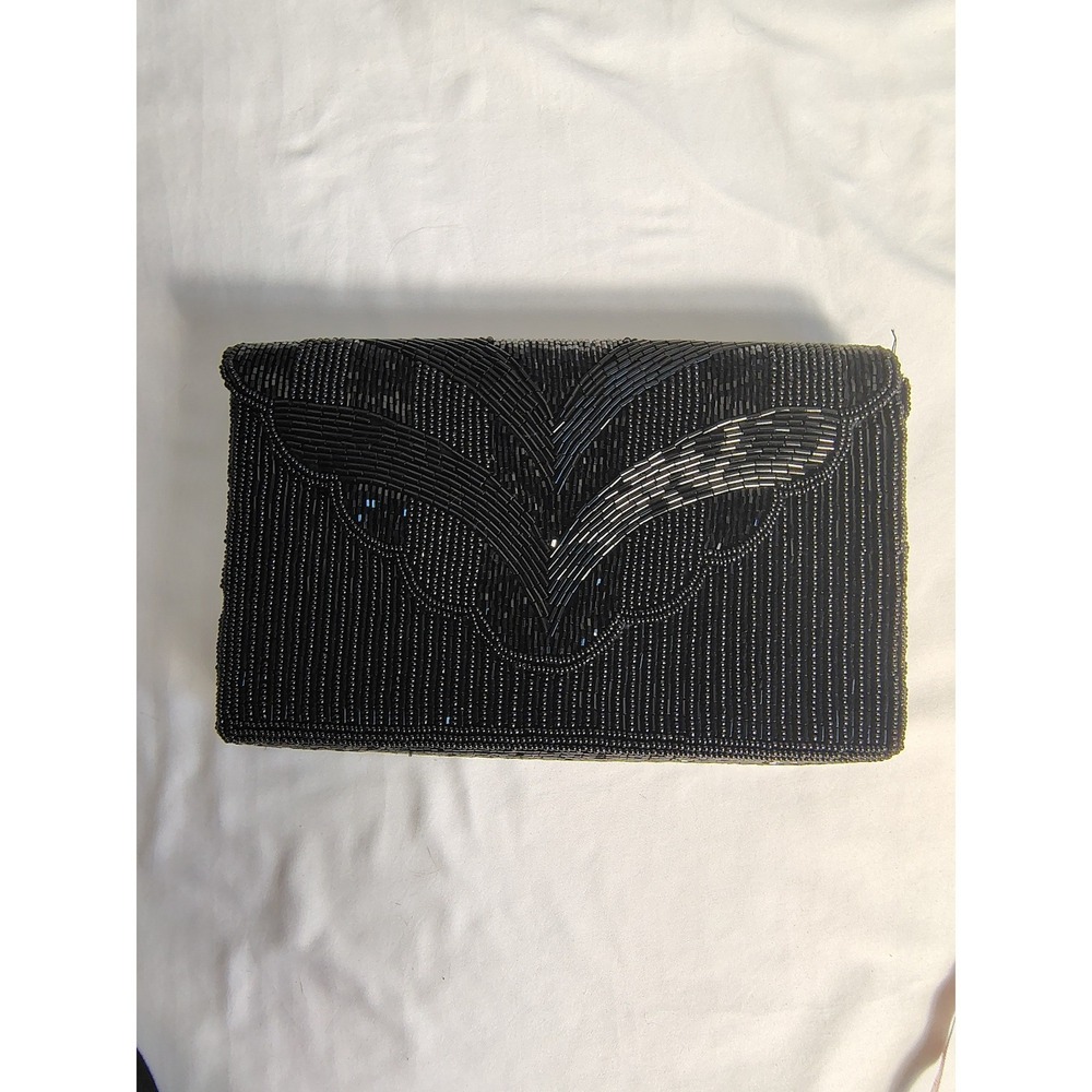 Marshall Field Vintage Black‎ Beaded Evening Clutch Bag Handcrafted Wedding